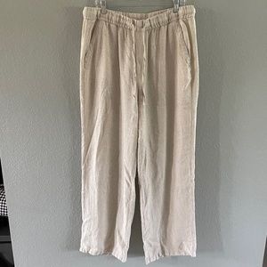Beige Old Navy Linen wide leg drawstring pants size L Tall